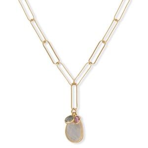 New! Gemstone Drop Paperclip Necklace